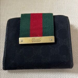 Gucci Black and Red Key Card Holder with Iconic Design